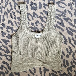 Impressions Beige Knit Twist-Front Tank